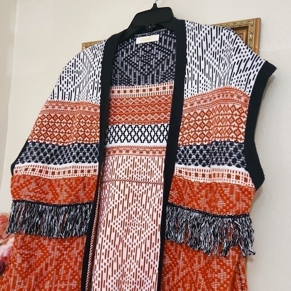 Boho Fringe Cardigan Poncho Vibes Cozy Fall Winter Lagenlook Fringe Large - Picture 5 of 11